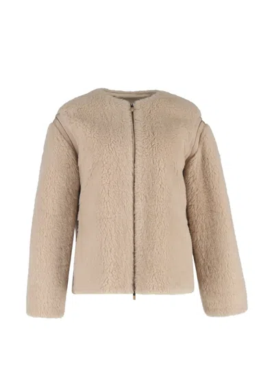Pre-owned Max Mara Grosgrain-trimmed Panno Jacket In Neutral