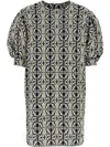 Max Mara Buttoned Puff Sleeve Textured Fabric Dress In Black