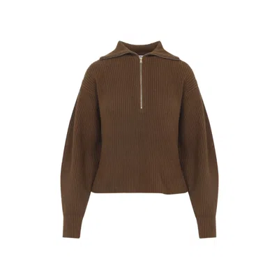 Max Mara Half-zip Wool And Cashmere Sweater In Brown