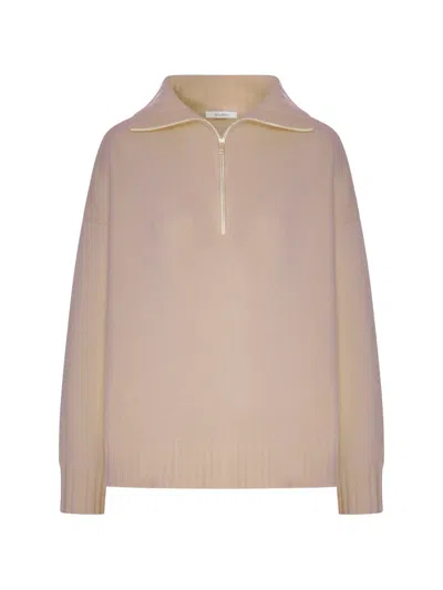 Max Mara Half-zip Wool Sweater In Brown