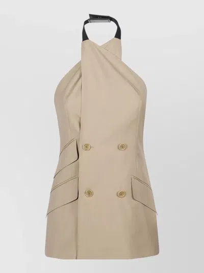 MAX MARA HALTERNECK DOUBLE BREASTED TOP FLAP POCKETS