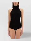 Max Mara Black High-neck One-piece With Open Back And Structured Shorts In Black