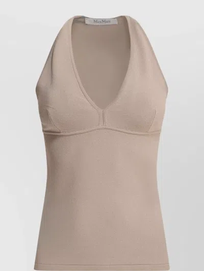 Max Mara Halterneck Fitted Silhouette Tops With Seam Detailing In Beige