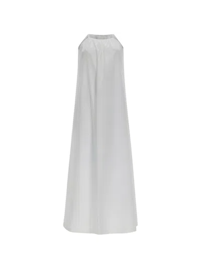 Max Mara Halterneck Gathered Maxi Dress In White