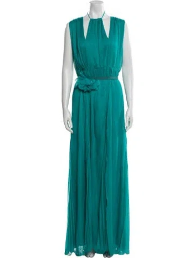 Pre-owned Max Mara Halterneck Long Dress W/ Tags In Blue