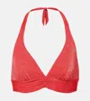 Max Mara Halterneck Lurex Bikini Top In Red