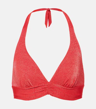 Max Mara Halterneck Lurex Bikini Top In Red