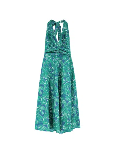 Max Mara Mxmebella Printed Cotton Dress In Green