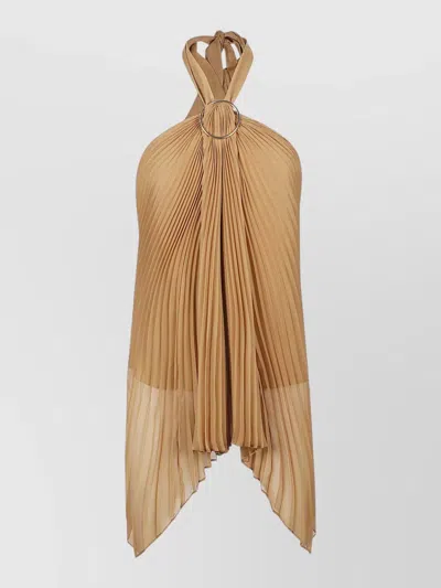 Max Mara Halterneck Top Asymmetric Hem Pleated Sheer In Brown