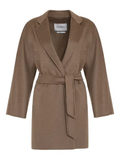 Max Mara Hand-made Cashmere Jacket With Lapel Collar And Coordinated Waist Belt In Brown