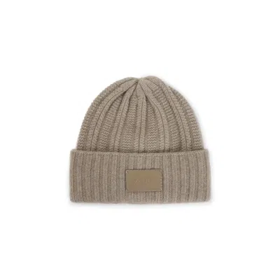 Max Mara Macbeth Beanie Logo Pelle In Neutral