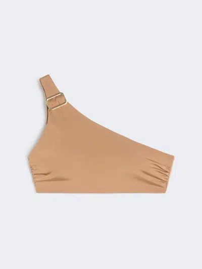 Max Mara Haut De Maillot De Bain À Une Épaule En Jersey Brillant In Brown