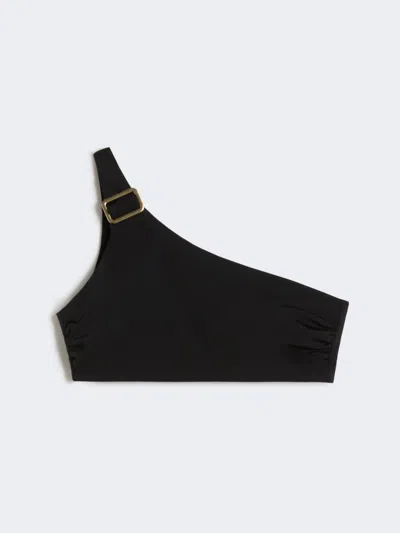 Max Mara Haut De Maillot De Bain À Une Épaule En Jersey Brillant In Black