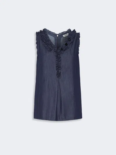 Max Mara Haut Sans Manches En Denim De Coton In Blue