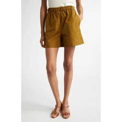 Max Mara Haway Elastic Waist Cotton Poplin Shorts In Beige