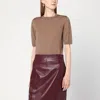 Max Mara Hazelnut-coloured Crew Neck Sweater In Wool
