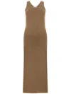 Max Mara Midi Dress With Round Neckline And Back Slit In Brown