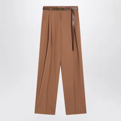 MAX MARA HAZELNUT WOOL CANVAS TROUSERS