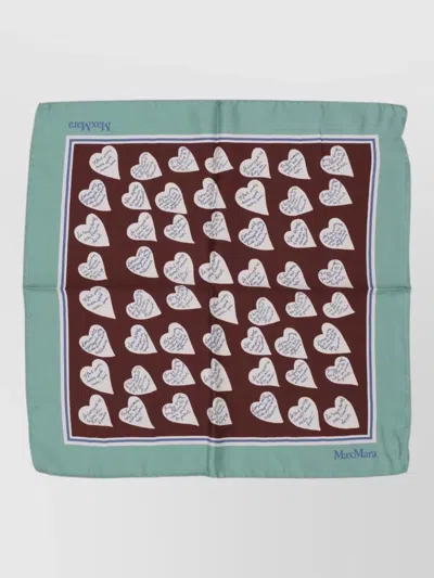 Max Mara Heart Pattern Square Scarf Contrast Border In Multi