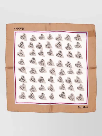 Max Mara Heart Pattern Stole Scarf Multicolor Border In Brown