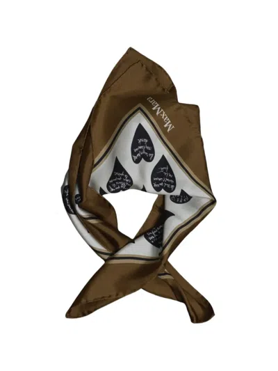 Max Mara Heart-print Silk Scarf In Brown