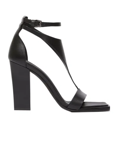 Max Mara Heeled Leather Sandals In Black