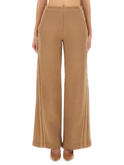 Max Mara Herringbone Cotton Wide-leg Pants In Brown