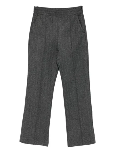 Max Mara Herringbone Cropped Trousers In Gray