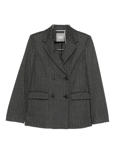 Max Mara Herringbone Double-breasted Jacket In Gray