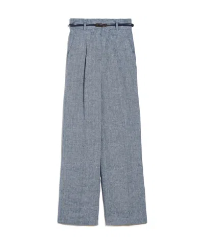 Max Mara Herringbone High-waist Casual Pants In Gray