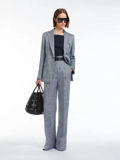 Max Mara Herringbone Linen Trousers In Gray