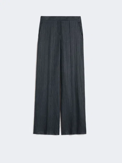 Max Mara Herringbone Linen Twill Trousers In Blue