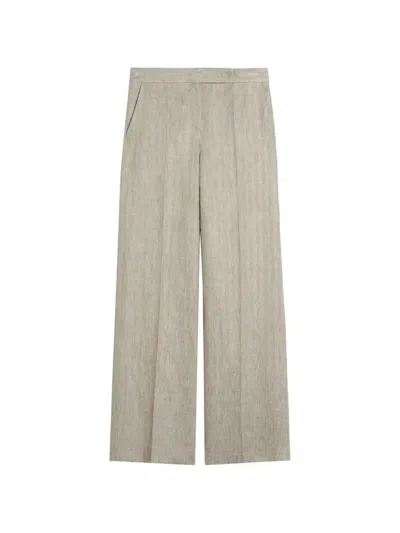Max Mara Wide Leg High Waist Linen Pants With Chevron Pattern For Women In Neutral