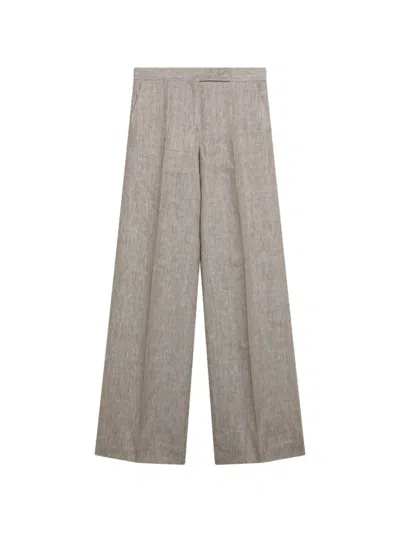 Max Mara Herringbone Linen Twill Trousers In Neutral