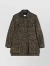 Max Mara Herringbone Pattern Wool Jacket With Leather Collar In Black