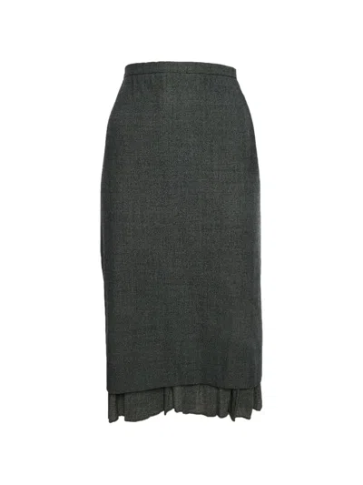Pre-owned Max Mara Herringbone Pencil Midi Skirt In Gray