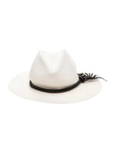 Pre-owned Max Mara Herringbone Straw Fedora In Neutrals