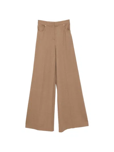 Max Mara Herringbone Wide-leg Trousers In Brown