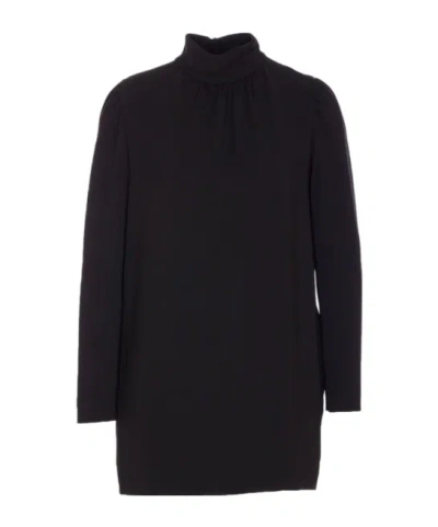 Max Mara High Collar Long Sleeve Dress In Black