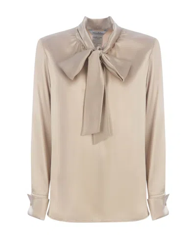 Max Mara High-collar Long-sleeved Shirt In Nude