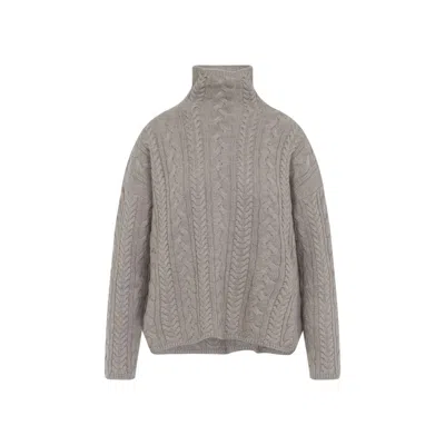 Max Mara High Neck Cable Knit Sweater In Gray