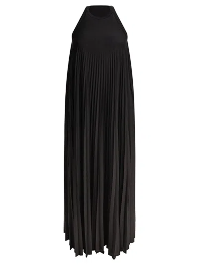 Max Mara High-neck Pleated Midi Dress In Black