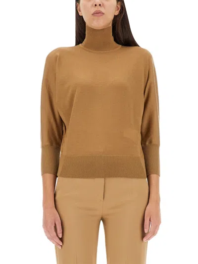 Max Mara High Neck Regular Fit Wool T-shirt For Women In Beige