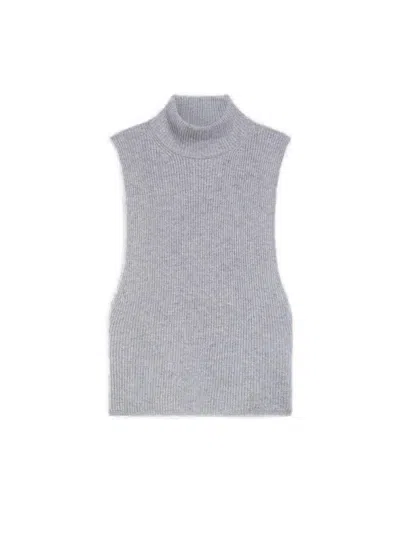 Max Mara High Neck Sleeveless Gilet In Cashmere-blend Knit In Gray