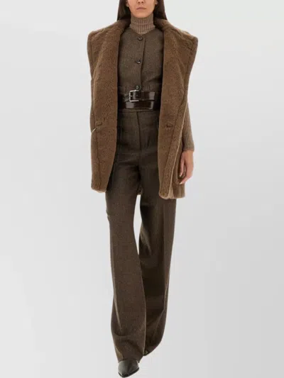 Max Mara High Neck Sleeveless Ribbed Top In Brown