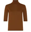 Max Mara Lightweight Knit Turtleneck Sweater With 3/4 Sleeves In Brown