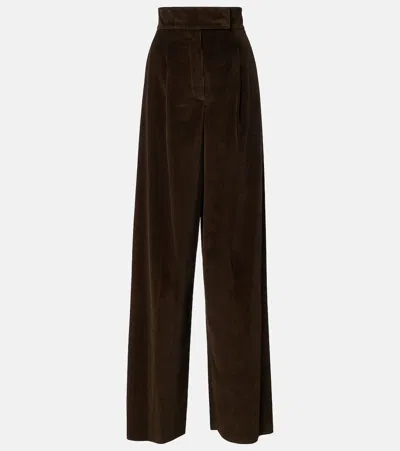Max Mara High-rise Cotton Corduroy Wide-leg Pants In Green