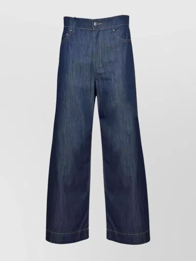 Max Mara High Rise Wide Leg Trousers With Pockets In Blue