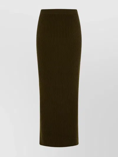 Max Mara High Waist Midi Ribbed Skirt In Green