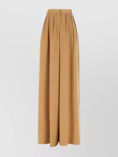 Max Mara High Waist Pleated Trousers With Wide Leg In Brown